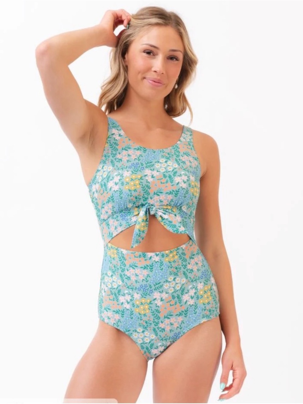 Lime Ricki Aqua Floral Tie-Front One-Piece